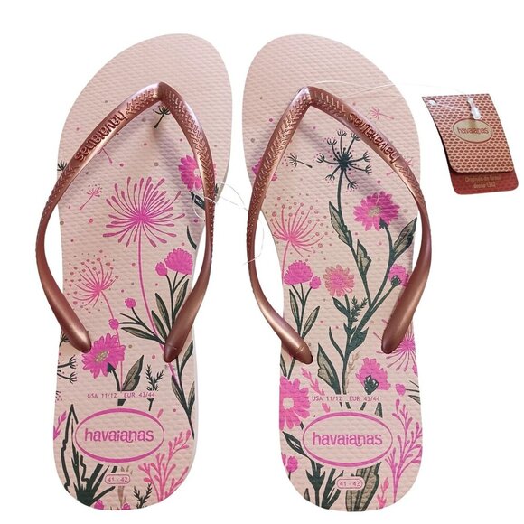 Havaianas Shoes - NWT Havaianas Pink Floral Flip Flops Size 11/12 Made In Brazil